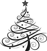 abstract christmas tree design with swirls and dots in black and white festive theme vector