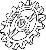 mechanical gear wheel drawing with teeth in technical sketch style for engineering use vector