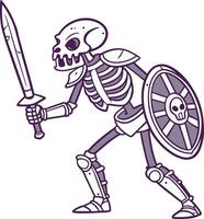 skeleton warrior with sword and shield in armor fantasy undead monster character art vector