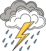 storm cloud lightning bolt rain weather icon with dark clouds and water drops vector