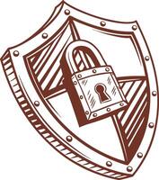 security shield with padlock symbol for protection and privacy in hand drawn style vector