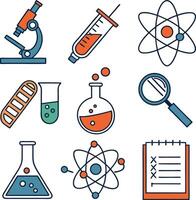 science lab equipment microscope syringe atom beaker flask test tube notes vector