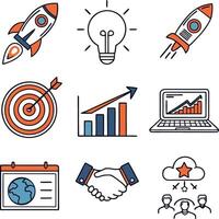 business startup icons rocket growth target success handshake idea chart plan vector