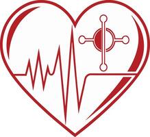 heartbeat in heart shape symbol with pulse line for healthcare medical and cardiology vector