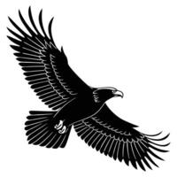 Black silhouette illustration of an eagle in flight with outstretched wings, capturing the wild freedom of this majestic bird vector