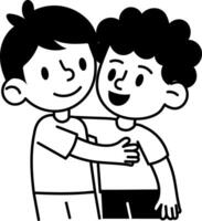 A drawing style icon showing a brother hug warmly vector