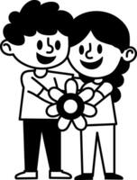 A doodle style icon of smiling siblings together vector