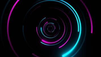 Pink and Cyan Neon Circles in Mirror Tunnel Background VJ Loop in 4K video