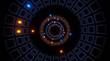 Orange and Blue Strobe in Neon Square Elements Tunnel Background VJ Loop in 4K video