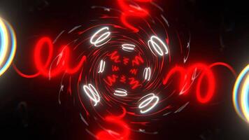 Red and White Neon Spirals Reverse Tunnel Background VJ Loop in 4K video