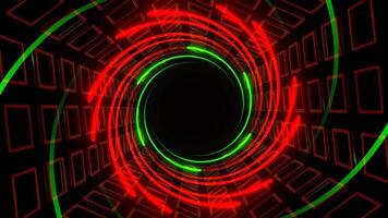 Red and Green Neon Spiral in Hexagonal Tunnel Background VJ Loop in 4K video