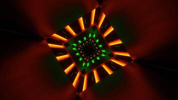 Green and Orange Neon Square Lines Reverse Tunnel Background VJ Loop in 4K video
