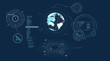 Animated hi-tech interface with satellite operation programming video