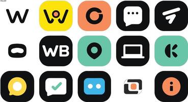 A bunch of different colored buttons with different icons vector
