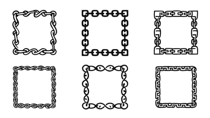 Set of black and white frames with chains and links
