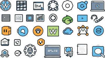 A set of icons that include various types of objects vector