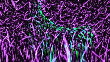 Dynamic Abstract Digital Art Animation Glowing Purple and Cyan Green Energy Lines, Flowing Particles, and Organic Forms Creating a Futuristic Visual on a Black Background video