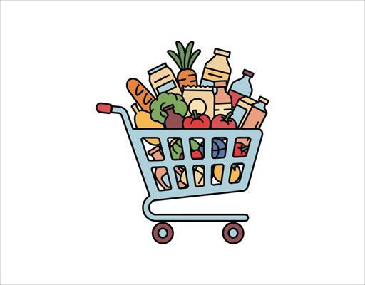 Icon representing a complete cart, full, cart, trolley, groceries, purchase, shopping, marketing, basket, online shopping, supermarket, buy