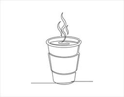 A paper coffee cup illustrated in a continuous line drawing style. It's a concept of a hot drink to take away, done in line art. The stroke is editable. Just a simple illustration. vector