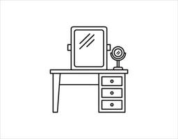 Icon of a dressing table, featuring a thin line illustration, a linear web design symbol, an outline concept with an adjustable stroke on a white backdrop. vector