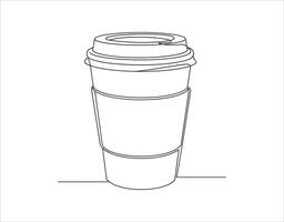Continuous line drawing of a paper coffee cup. This concept represents a hot drink designed for convenience in a line art style. vector