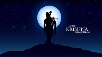 Krishna janmashtami background with silhouette of krishna vector