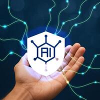 Holding Data Shield Representing Artificial Intelligence and Network photo