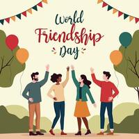 World Friendship Day is on August 7th. A diverse group of happy people from different cultures vector