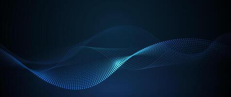 Abstract dynamic, wave, flow mesh particles pattern and dot on dark blue background. Illustration design futuristic, network technology background. Modern digital datum and science concept vector