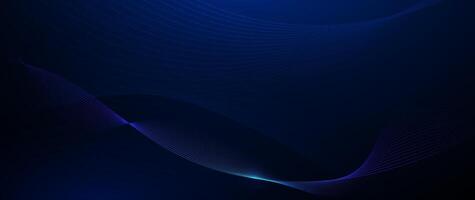 Abstract flowing wave line, particle dot pattern, neon light on dark blue gradient background. Modern futuristic design, particles wave data for background. Network technology concept vector