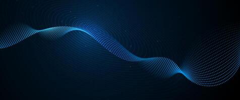 Abstract wave, flow line, motion pattern, particle dot on dark blue background. Modern futuristic, big data design for background. Digital datum, high tech, technology concept vector
