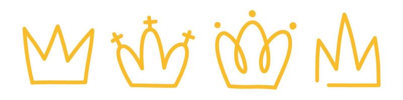 golden crown hand drawn icon set with doodle design style for element decoration.Golden crown doodle icon VIP level symbol vector