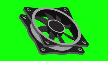 Isometric computer fan animation. Computer fan cooler. Isometric of PC case fan. Computer hardware components. 4K, video