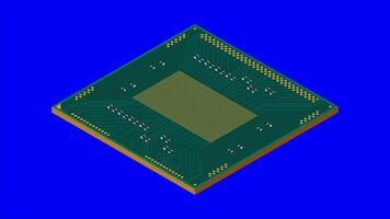 Isometric processor animation. Central processing unit or CPU. Computer hardware components. Semiconductor technology concept. 4K animation video