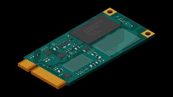 Isometric solid state drive animation. Drive ssd storage illustration. SSD M.2 animation. Computer hardware components. Transparent background with alpha video