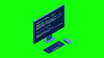 Isometric desktop computer. Coding programming technology. Programming concept. Technology video