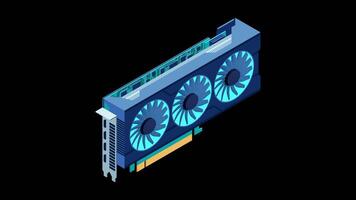 Isometric graphic card animation. card isometric. Computer hardware components. GPU graphic card 4K animation. Transparent background with alpha channel. video