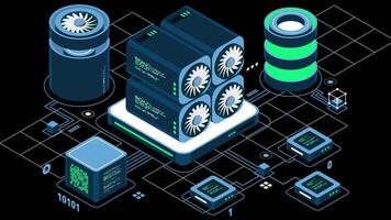 Isometric blockchain animation. Isometric cryptocurrency. Platform creation of digital currency. Big data technology in isometric. Transparent background with alpha channel. video
