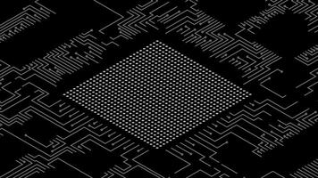 Isometric electronic board animation with USA flag. Isometric printed circuit board with electronic components. Integrated circuit board. Transparent background with alpha channel video