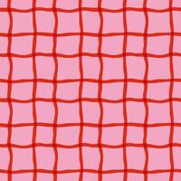 Wavy gingham-style seamless pattern in red and pink with hand drawn grid lines. Evokes a cozy cottagecore aesthetic with vintage charm and playful texture vector