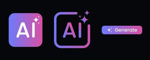 set of Artificial intelligence generated button and AI icon. vector