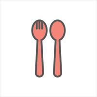 cutlery filled outline icon. spoon and fork color line illustration. vector