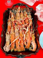 Fresh crayfish roasted using the rustic method expensive photo