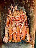 Fresh crayfish roasted using the rustic method perfect photo