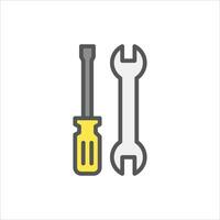 Wrench and Screwdriver filled outline icon, tools color line illustration vector