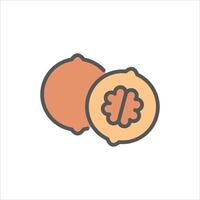 Walnut filled outline icon. Walnut color line illustration. vector