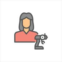 remote control player filled outline icon, female player color line illustration vector