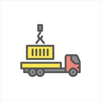 Container loading filled outline icon. truck loading color line illustration. vector
