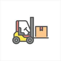 forklift filled outline icon. loading package color line illustration. vector