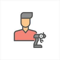 remote control player filled outline icon, male player color line illustration vector